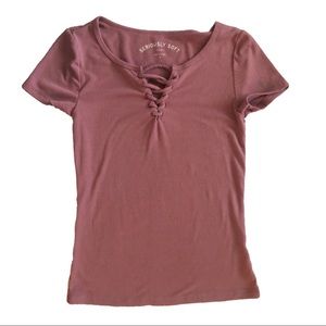 AERO Purple criss cross fitted tee